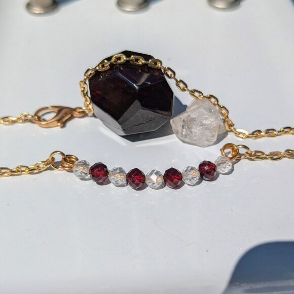 Genuine Natural Garnet and Topaz Gemstone Gold Necklace - Picture 3 of 6